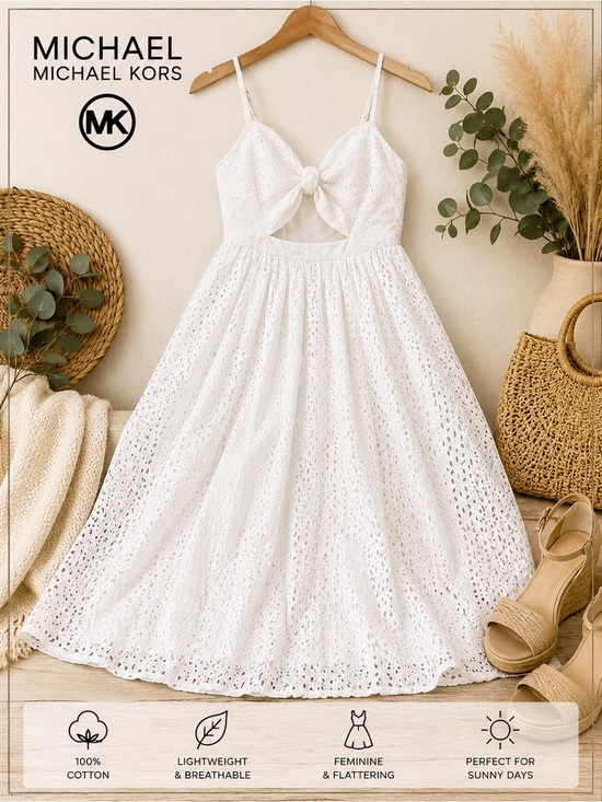MICHAEL Michael Kors Dresses & Skirts - MICHAEL Michael Kors White Eyelet Tie Front Cutout Midi Dress Size 2